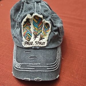 3/$35 KBETHOS Distressed Gray Cap with Colorful Feather Design